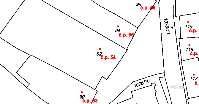 Husinec 54 na parcele st. 92 v KÚ Husinec, Katastrální mapa