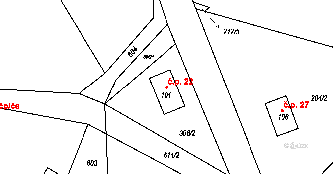 Štidla 22, Střevač na parcele st. 101 v KÚ Nadslav, Katastrální mapa