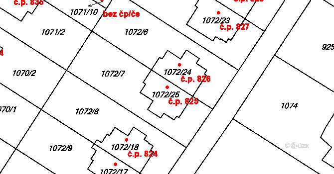 Studénka 825 na parcele st. 1072/25 v KÚ Studénka nad Odrou, Katastrální mapa