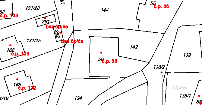 Chocenice 25 na parcele st. 56 v KÚ Chocenice, Katastrální mapa