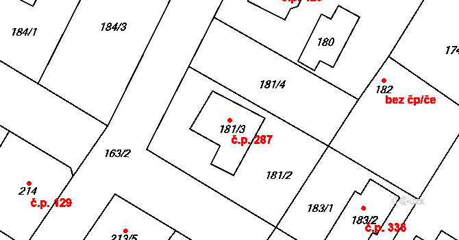 Senec 287, Zruč-Senec na parcele st. 181/3 v KÚ Senec u Plzně, Katastrální mapa