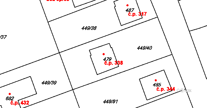 Merklín 338 na parcele st. 479 v KÚ Merklín u Přeštic, Katastrální mapa