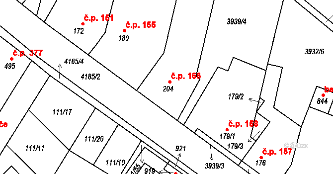Lenešice 166 na parcele st. 204 v KÚ Lenešice, Katastrální mapa