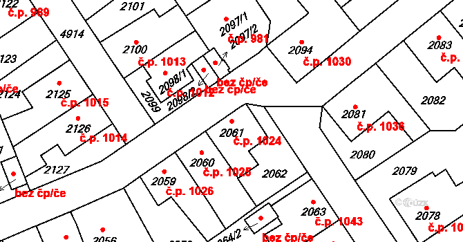 Louny 1024 na parcele st. 2061 v KÚ Louny, Katastrální mapa