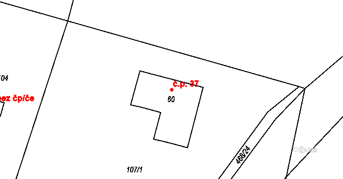 Pozďátky 37, Slavičky na parcele st. 60 v KÚ Pozďátky, Katastrální mapa