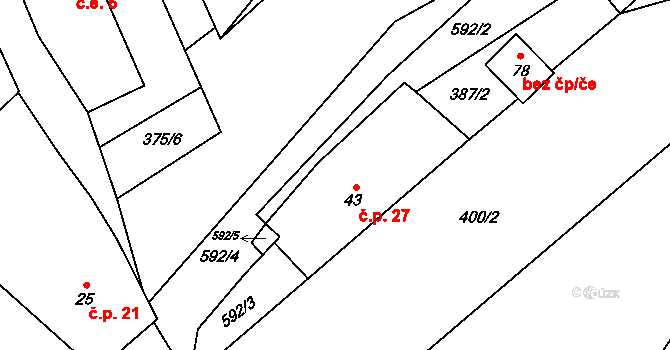 Borek 27 na parcele st. 43 v KÚ Borek u Chotěboře, Katastrální mapa