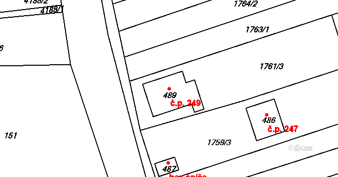 Loukov 249 na parcele st. 489 v KÚ Loukov u Bystřice pod Hostýnem, Katastrální mapa