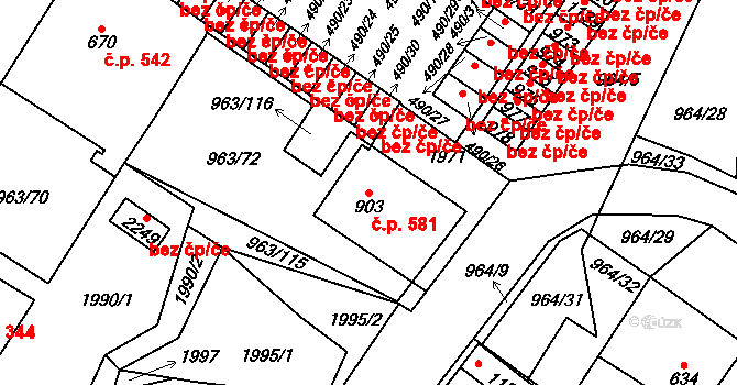 Přibyslav 581 na parcele st. 903 v KÚ Přibyslav, Katastrální mapa