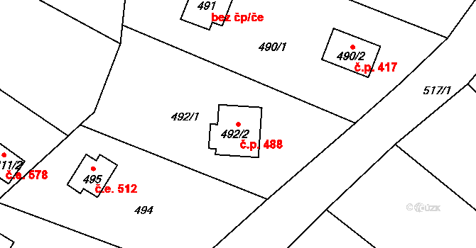 Brná 488, Ústí nad Labem na parcele st. 492/2 v KÚ Brná nad Labem, Katastrální mapa