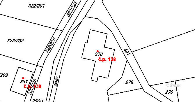 Bubovice 138 na parcele st. 376 v KÚ Bubovice, Katastrální mapa
