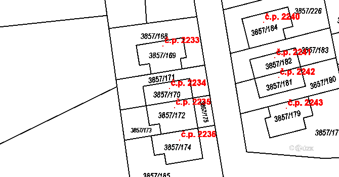 Modřany 2234, Praha na parcele st. 3857/170 v KÚ Modřany, Katastrální mapa