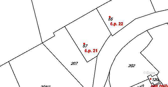 Křivice 21, Týniště nad Orlicí na parcele st. 57 v KÚ Křivice, Katastrální mapa
