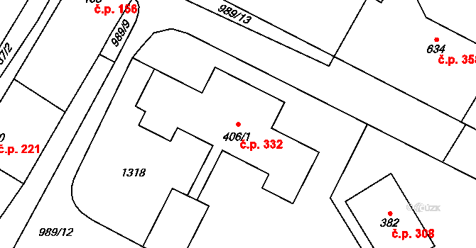 Chlumčany 332 na parcele st. 406/1 v KÚ Chlumčany u Přeštic, Katastrální mapa