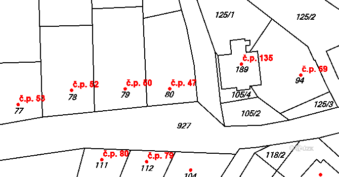 Hlinsko pod Hostýnem 47, Bystřice pod Hostýnem na parcele st. 80 v KÚ Hlinsko pod Hostýnem, Katastrální mapa