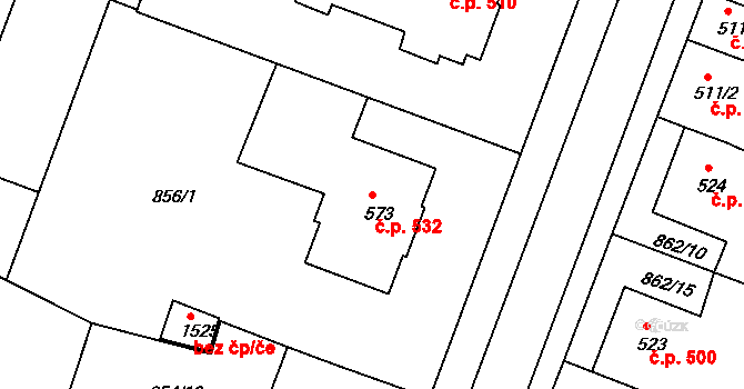 Bystřice pod Hostýnem 532 na parcele st. 573 v KÚ Bystřice pod Hostýnem, Katastrální mapa