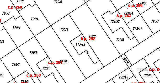 Přerov IV-Kozlovice 262, Přerov na parcele st. 722/14 v KÚ Kozlovice u Přerova, Katastrální mapa