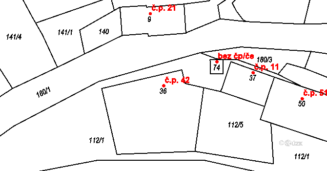 Repechy 42, Bousín na parcele st. 36 v KÚ Repechy, Katastrální mapa