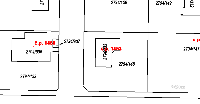 Mohelnice 1453 na parcele st. 2794/333 v KÚ Mohelnice, Katastrální mapa