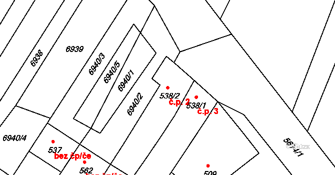 Hrádek 2 na parcele st. 538/2 v KÚ Hrádek u Znojma, Katastrální mapa
