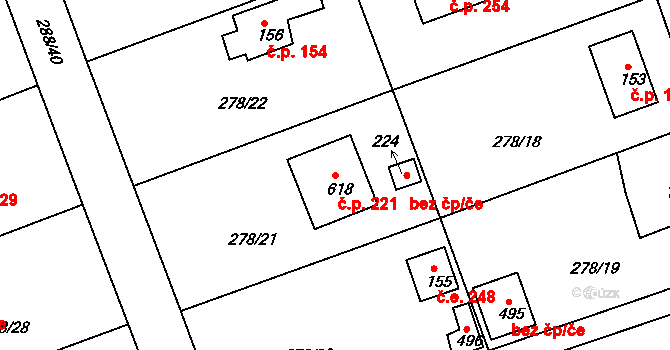 Sedlec 221, Starý Plzenec na parcele st. 618 v KÚ Sedlec u Starého Plzence, Katastrální mapa