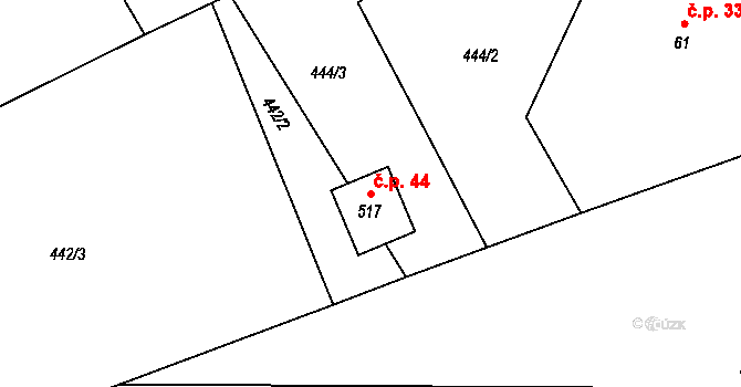Kytlice 44 na parcele st. 517 v KÚ Falknov, Katastrální mapa
