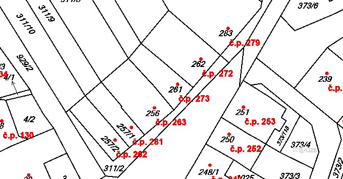 Kokory 273 na parcele st. 261 v KÚ Kokory, Katastrální mapa