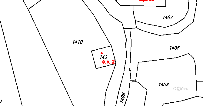 Klucké Chvalovice 2, Zbýšov na parcele st. 143 v KÚ Klucké Chvalovice, Katastrální mapa