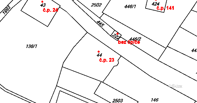 Jílové u Držkova 23 na parcele st. 44 v KÚ Jílové u Držkova, Katastrální mapa