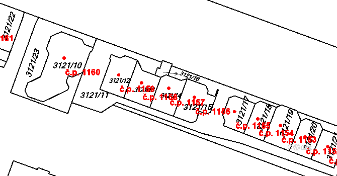 Lyžbice 1157, Třinec na parcele st. 3121/14 v KÚ Lyžbice, Katastrální mapa