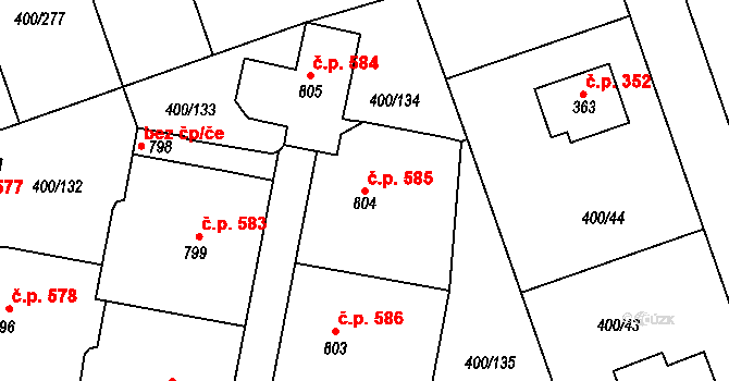 Horoměřice 585 na parcele st. 804 v KÚ Horoměřice, Katastrální mapa