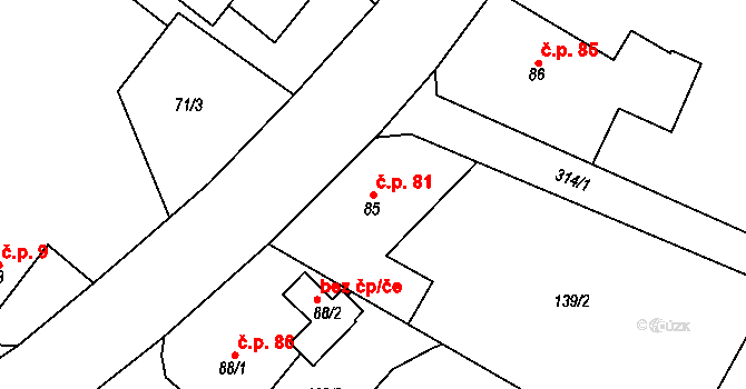 Vysoká Pec 81, Bohutín na parcele st. 85/1 v KÚ Vysoká Pec u Bohutína, Katastrální mapa