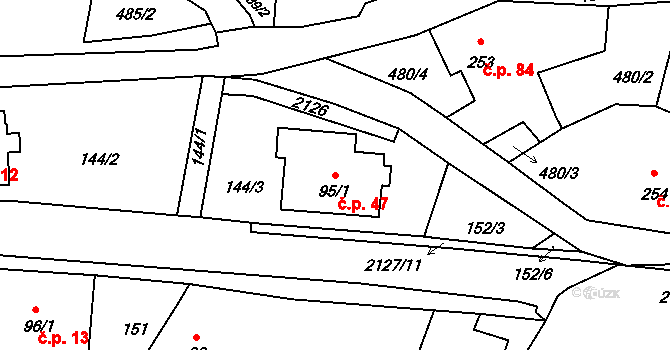 Dolní Podluží 47 na parcele st. 95/1 v KÚ Dolní Podluží, Katastrální mapa