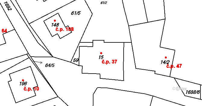 Vyskytná nad Jihlavou 37 na parcele st. 15 v KÚ Vyskytná nad Jihlavou, Katastrální mapa