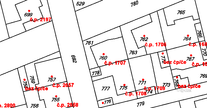 Kladno 1707 na parcele st. 760 v KÚ Kladno, Katastrální mapa