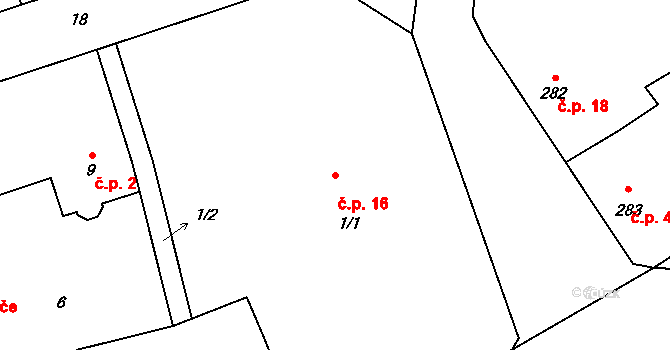 Libušín 16 na parcele st. 1/1 v KÚ Libušín, Katastrální mapa