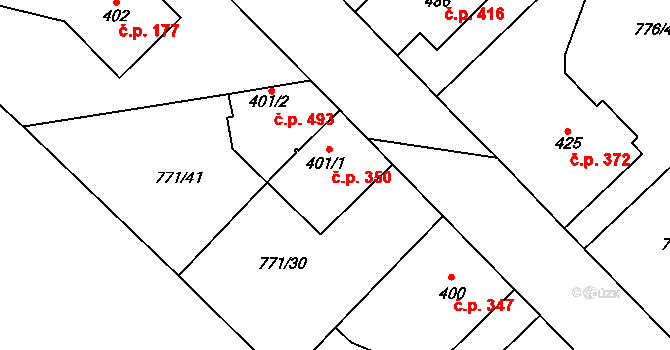 Cerhenice 350 na parcele st. 401/1 v KÚ Cerhenice, Katastrální mapa