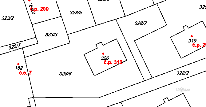 Veltruby 312 na parcele st. 326 v KÚ Veltruby, Katastrální mapa