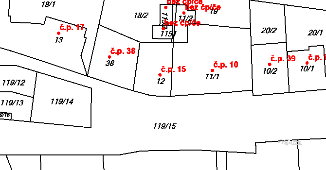 Hovorčovice 15 na parcele st. 12 v KÚ Hovorčovice, Katastrální mapa
