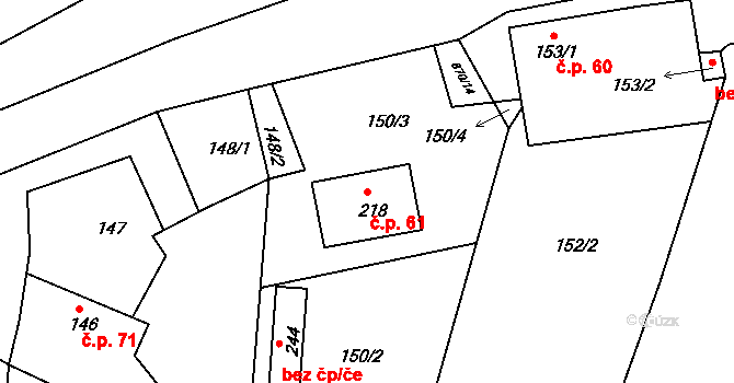 Lipolec 61, Dačice na parcele st. 218 v KÚ Lipolec, Katastrální mapa