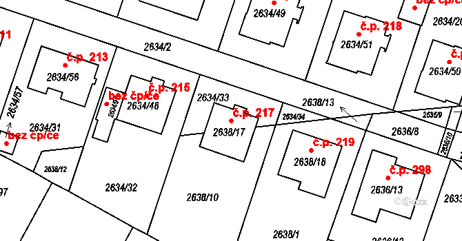 Dačice III 217, Dačice na parcele st. 2638/17 v KÚ Dačice, Katastrální mapa