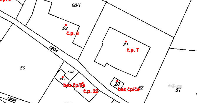 Rváčov 7, Lomnice nad Popelkou na parcele st. 21 v KÚ Rváčov, Katastrální mapa