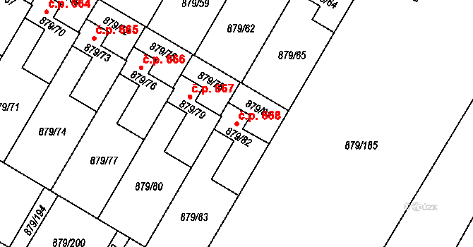 Kosmonosy 668 na parcele st. 879/82 v KÚ Kosmonosy, Katastrální mapa
