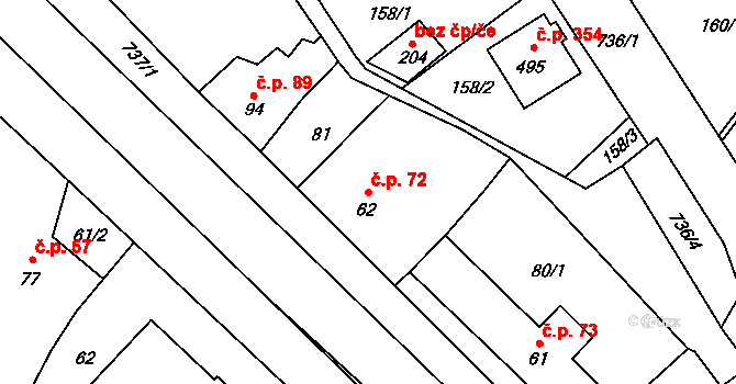 Stěžery 72 na parcele st. 62 v KÚ Stěžery, Katastrální mapa