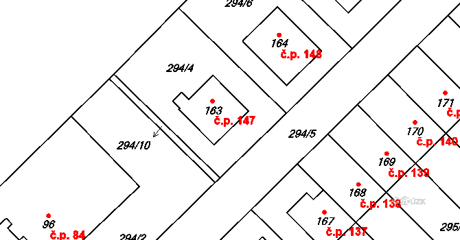 Všestary 147 na parcele st. 163 v KÚ Všestary, Katastrální mapa