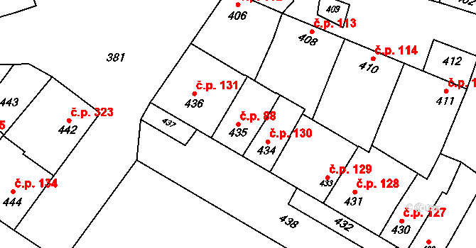 Křelov 88, Křelov-Břuchotín na parcele st. 435 v KÚ Křelov, Katastrální mapa