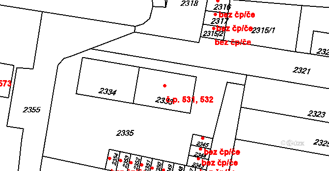 Mimoň I 531,532, Mimoň na parcele st. 2333 v KÚ Mimoň, Katastrální mapa