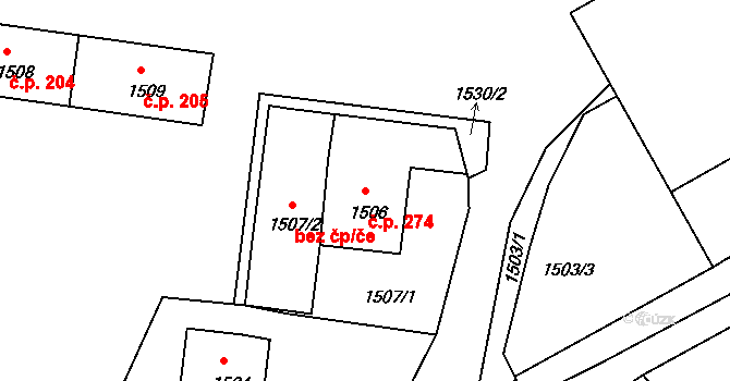 Mimoň IV 274, Mimoň na parcele st. 1506 v KÚ Mimoň, Katastrální mapa