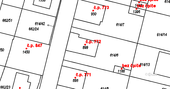 Libochovice 772 na parcele st. 899 v KÚ Libochovice, Katastrální mapa