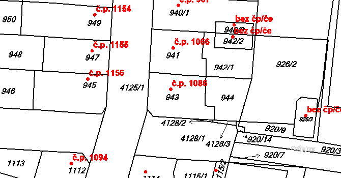 Roudnice nad Labem 1086 na parcele st. 943 v KÚ Roudnice nad Labem, Katastrální mapa