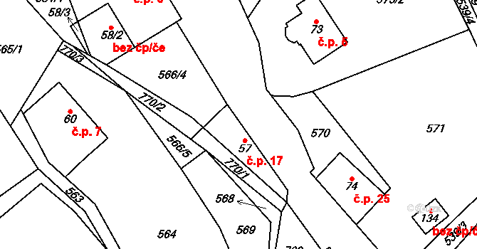 Komárov 17, Chuchelna na parcele st. 57 v KÚ Lhota Komárov, Katastrální mapa